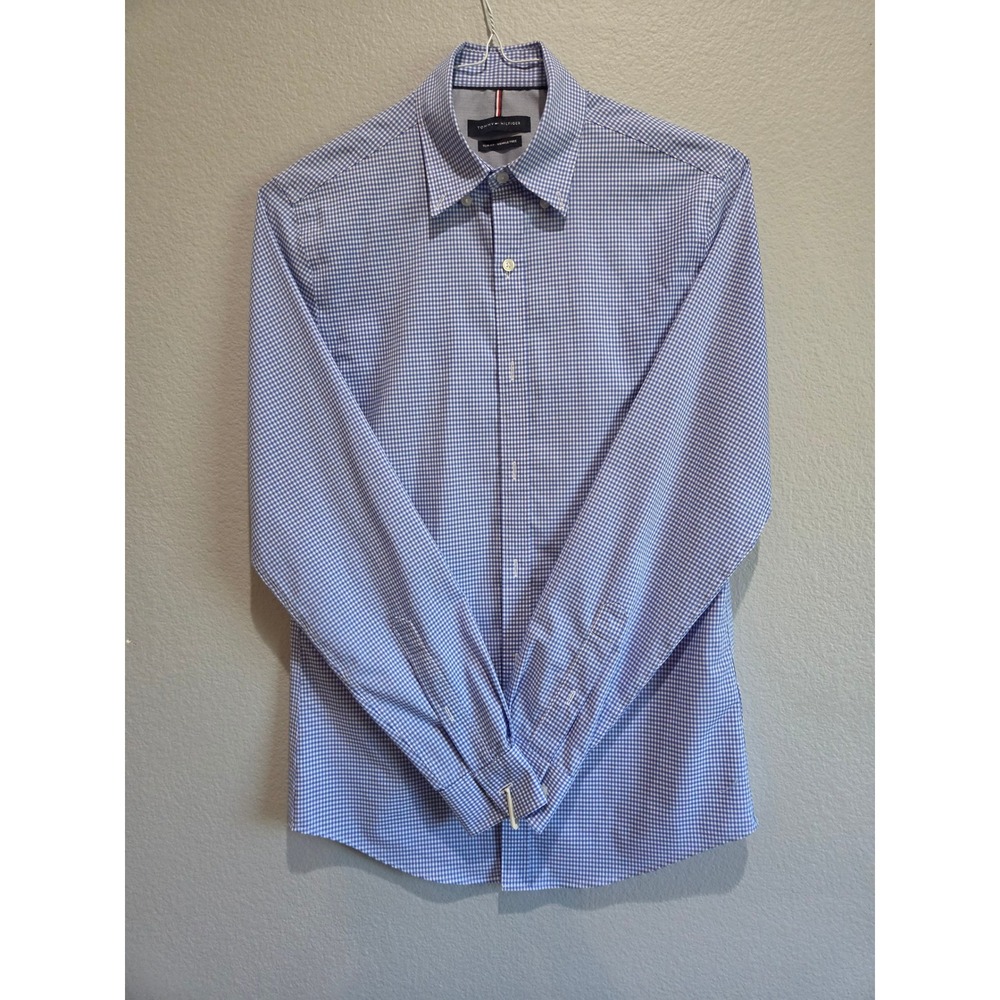 Tommy Hilfiger Dress Shirt Mens S 14.5 32/33 Blue Gingham Slim Fit Excellent
